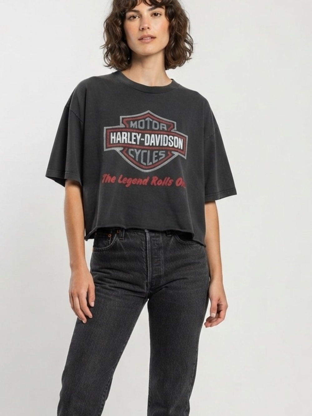 Vintage Harley-Davidson Graphic T-Shirt Boxy Oversized Cropped Biker Tee